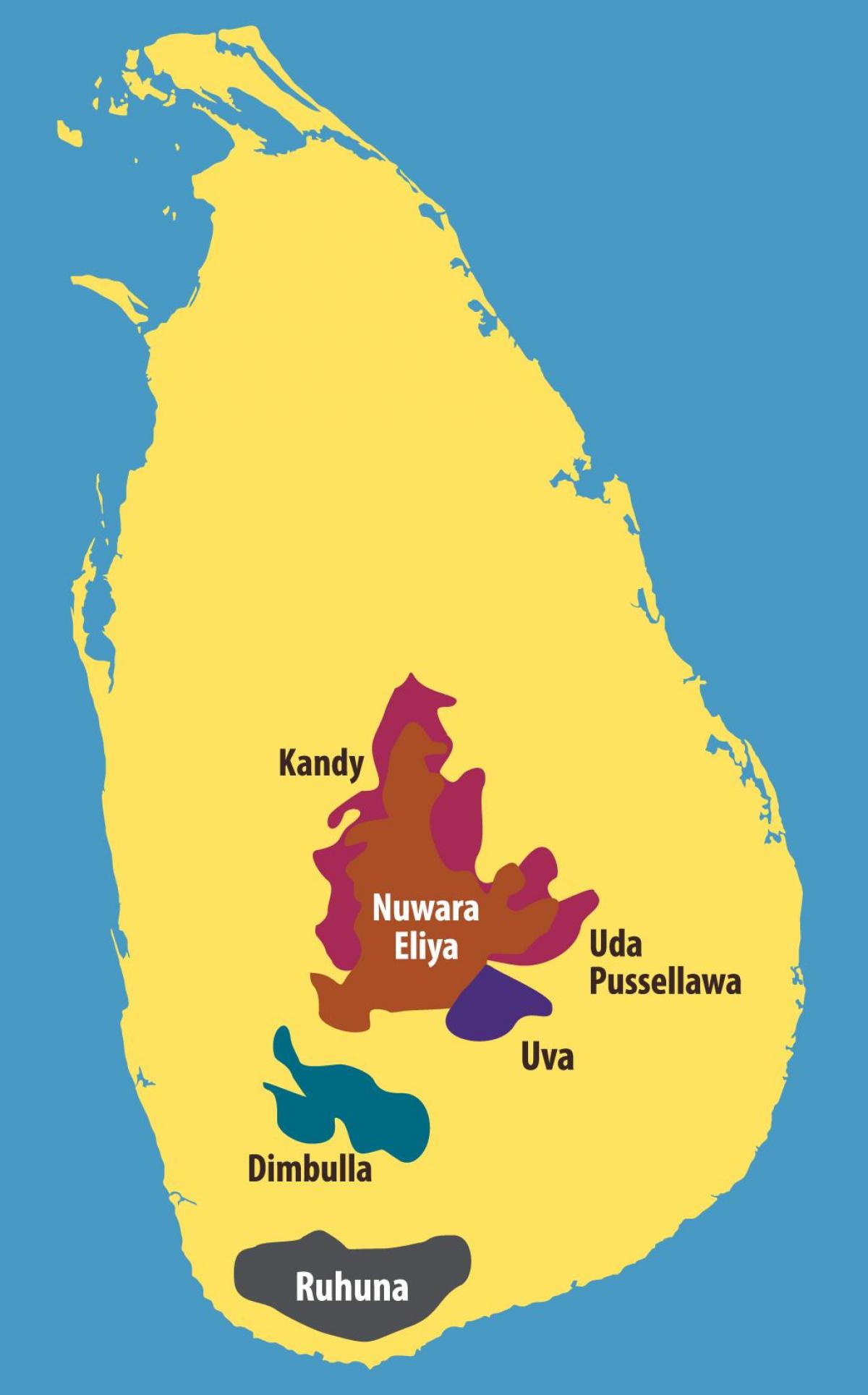 žemėlapyje Šri Lanka-arbatos plantacijų