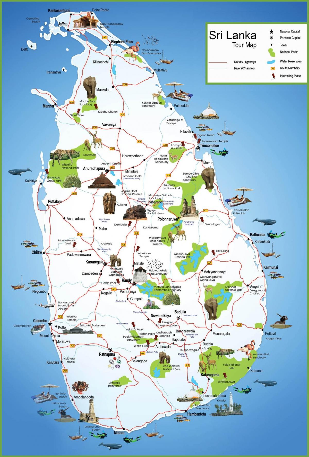 lankytinų vietų Šri Lanka žemėlapyje