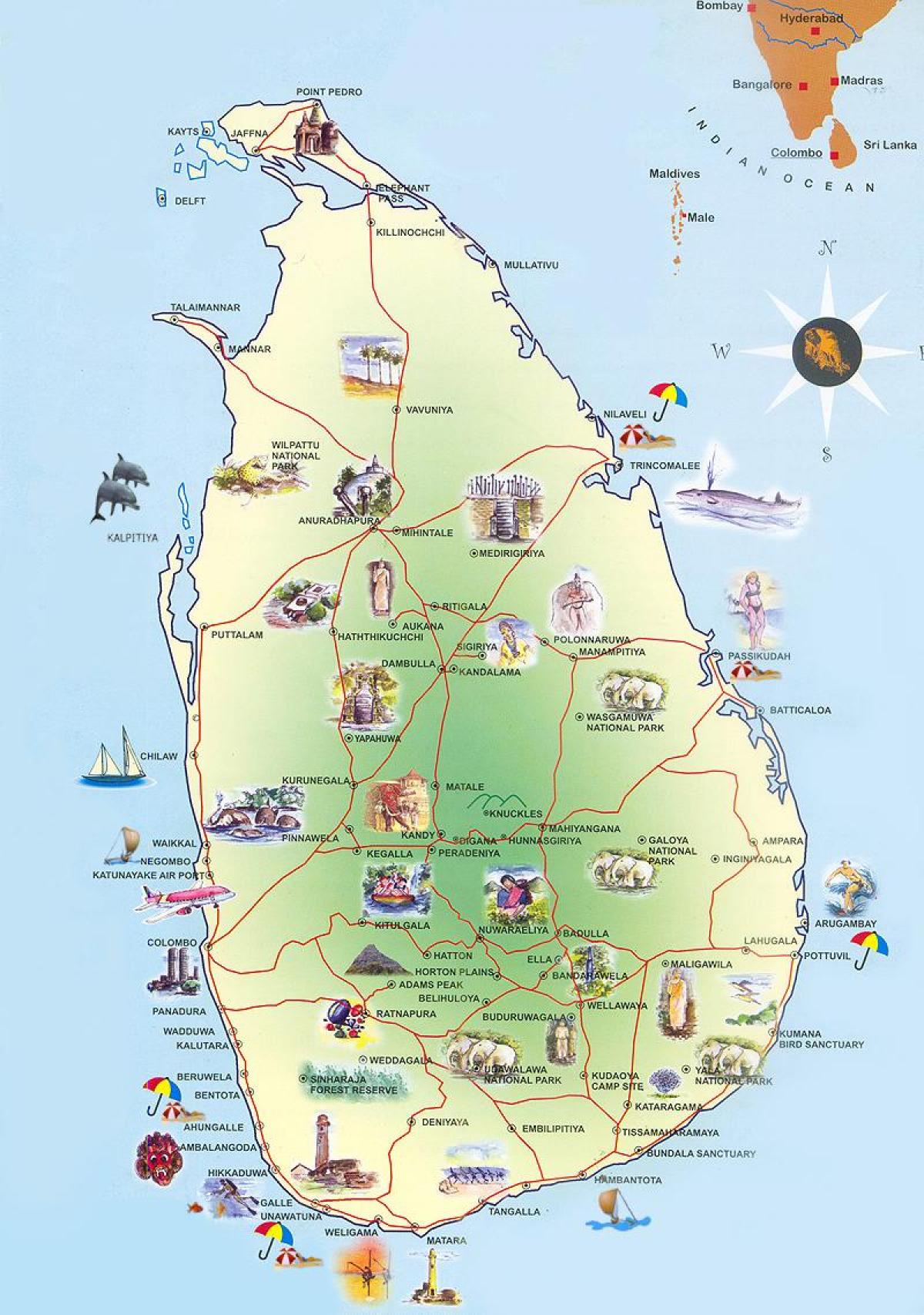 lankytinų vietų Šri Lanka žemėlapyje