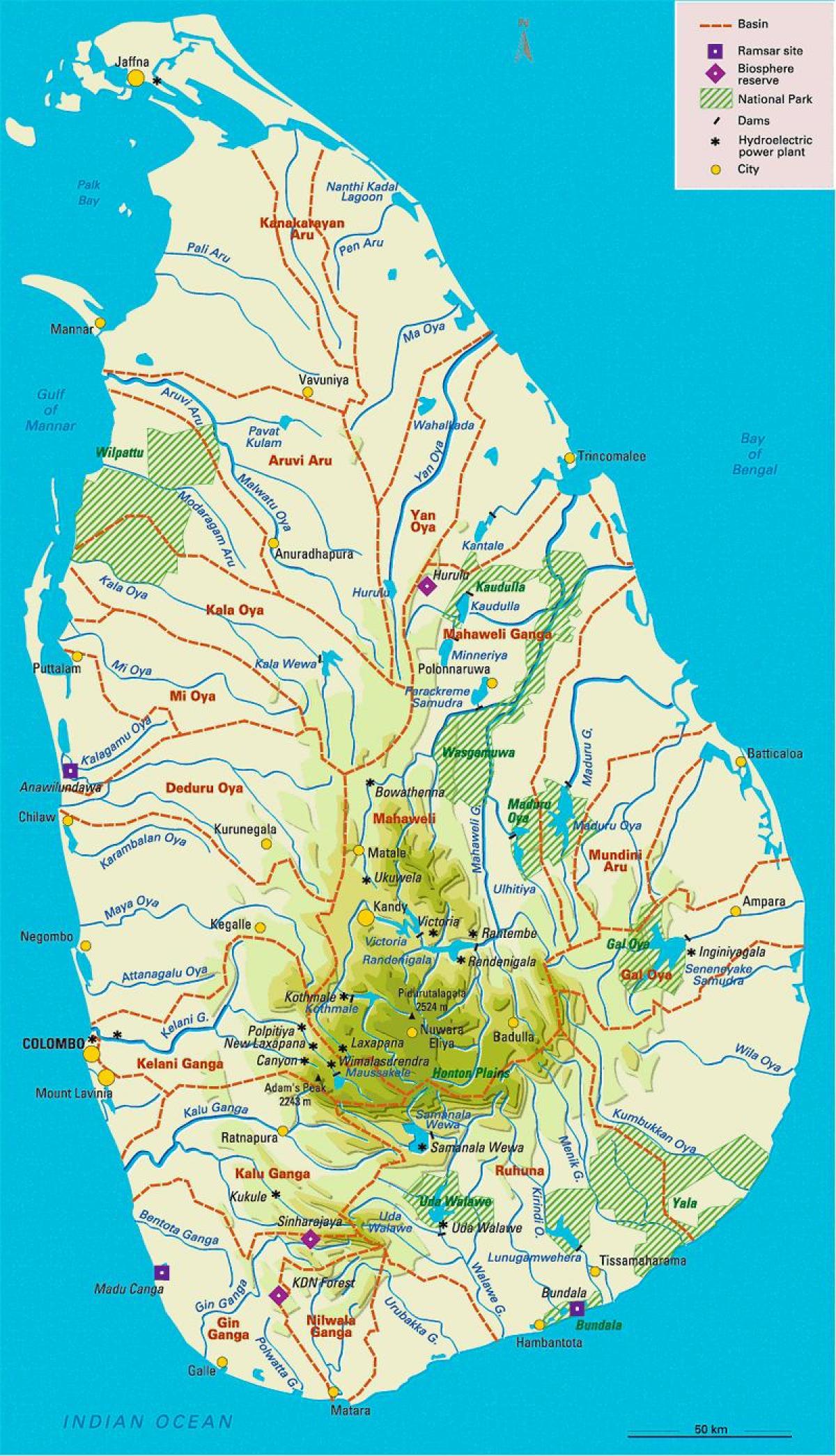 Šri Lankos žemėlapį, upes, tamil