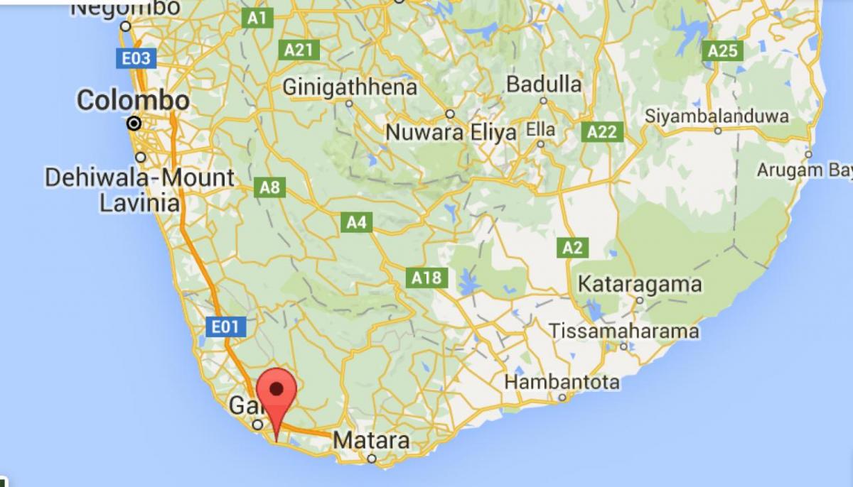  žemėlapis pietvakarių Šri Lanka