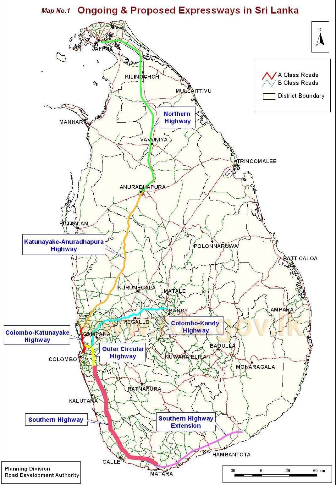 žemėlapyje Šri Lanka autostrada