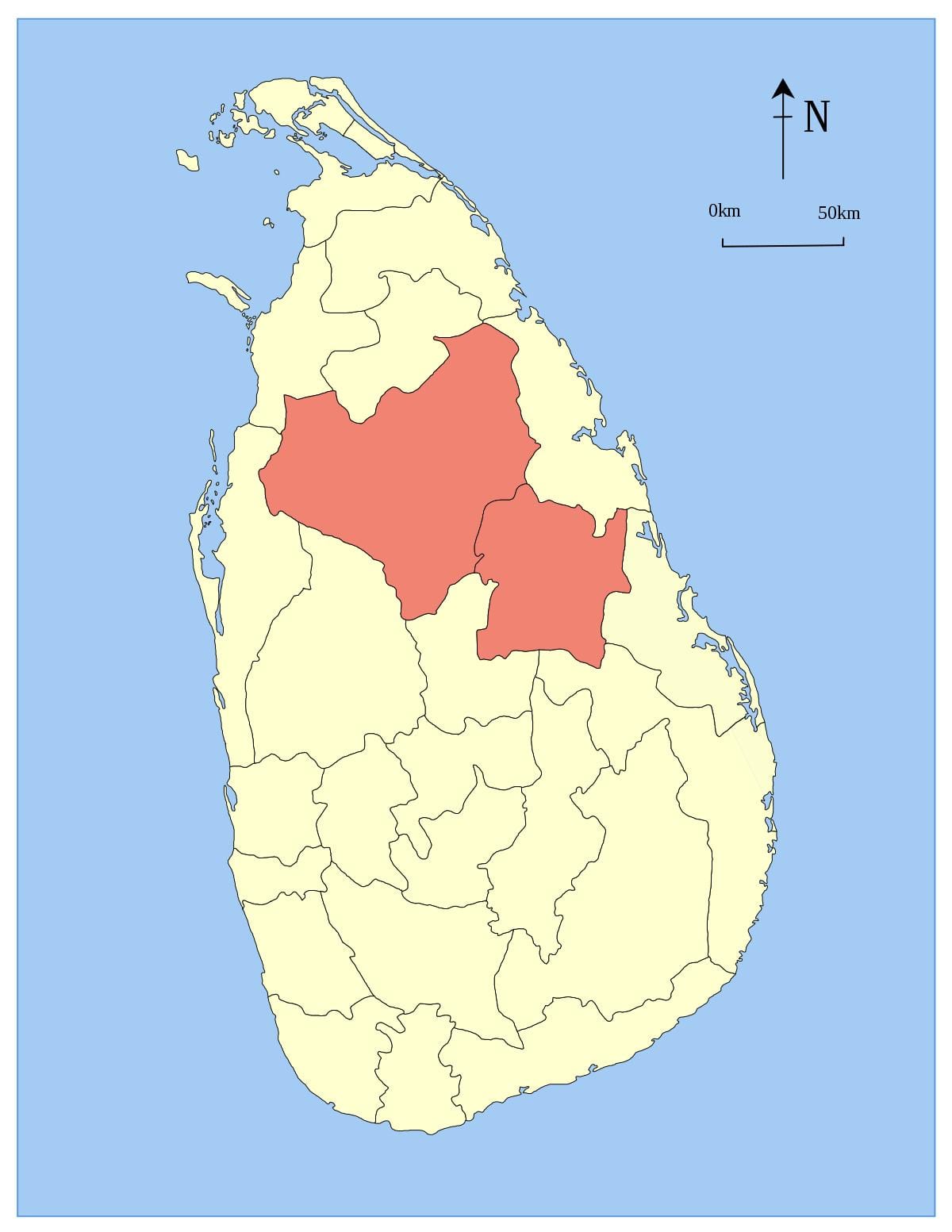 centrinės provincijos Šri Lanka žemėlapyje