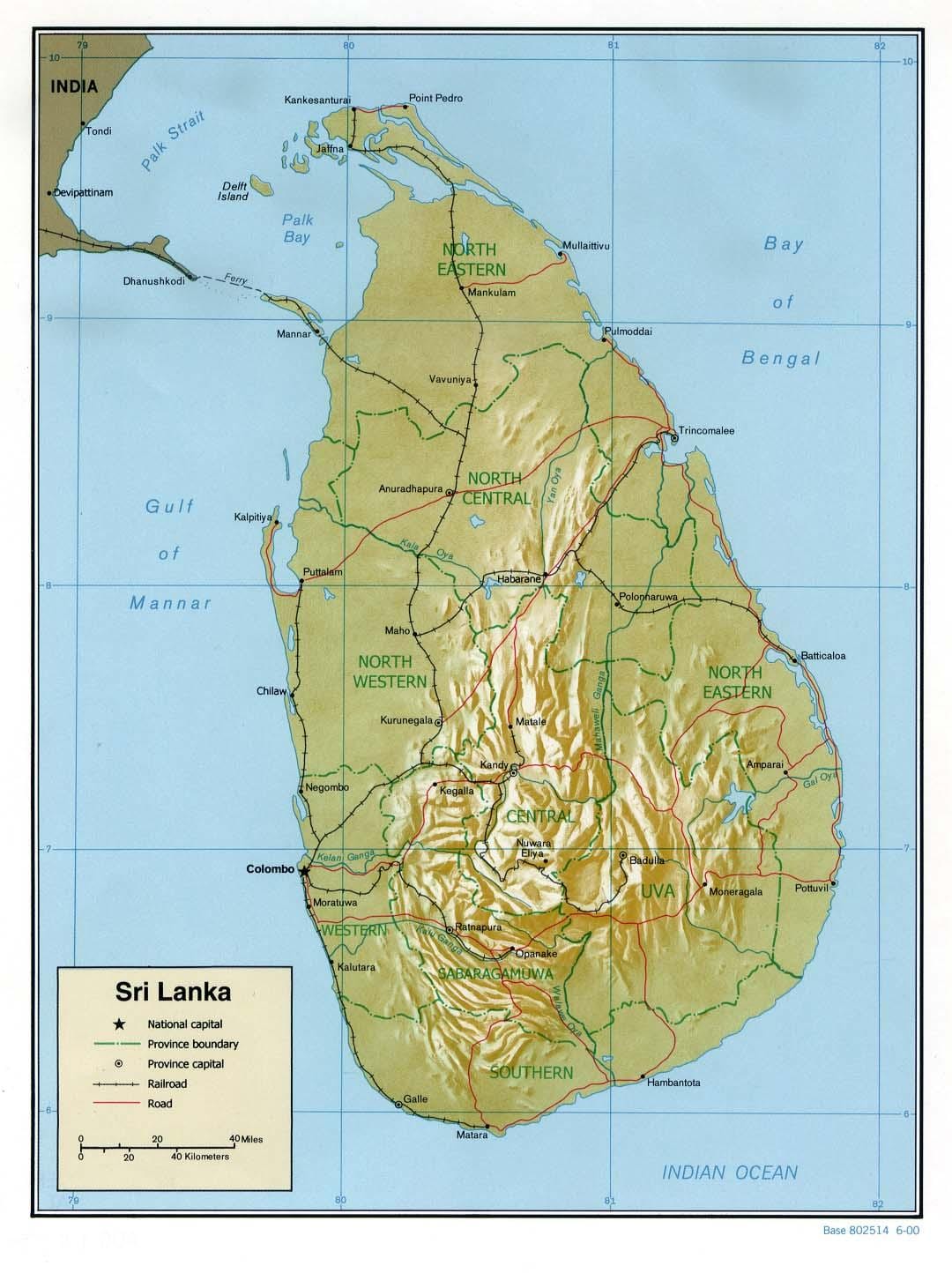 žemėlapyje Šri Lanka fizinio