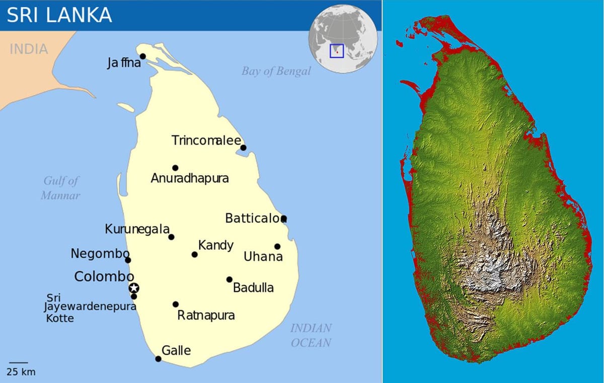 žemėlapyje Šri Lanka topografinis