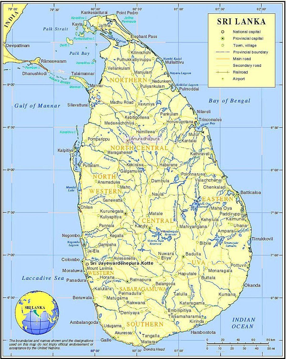Šri Lankos traukinių tinklas žemėlapyje