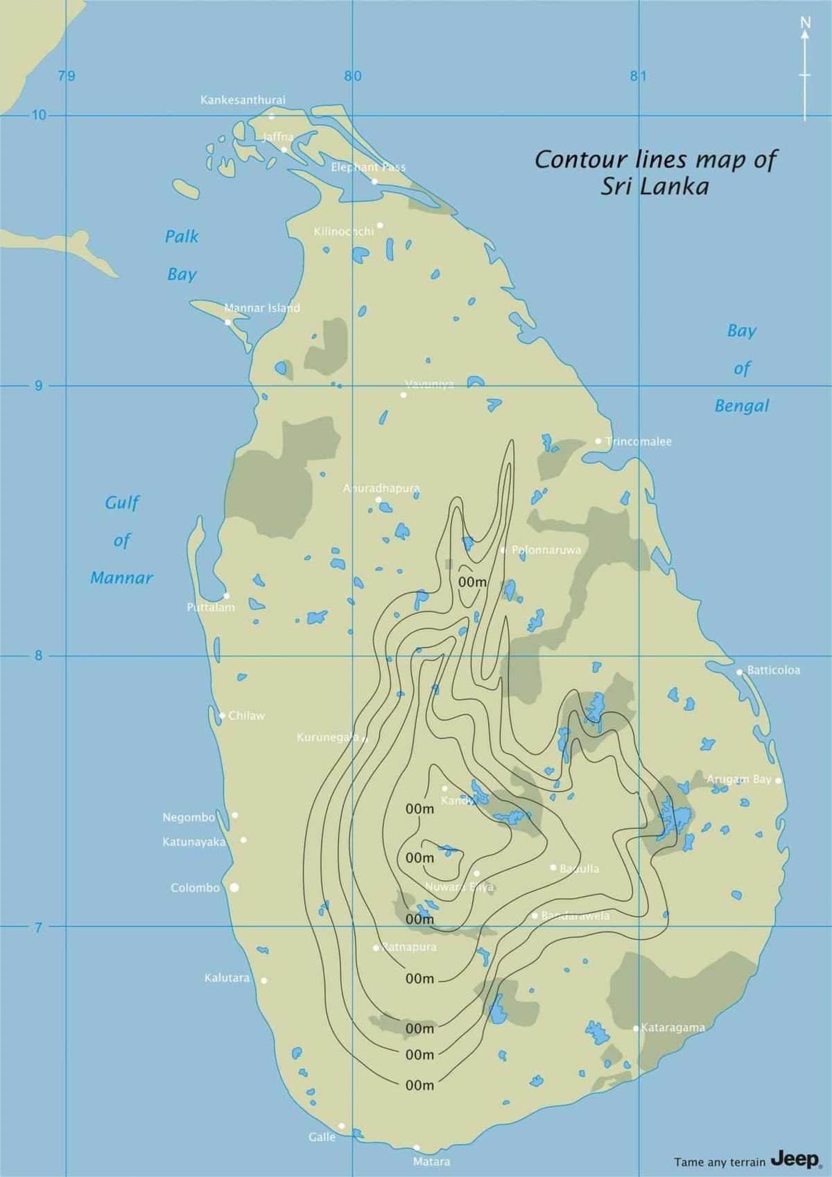 žemėlapio kontūrus žemėlapyje Šri Lanka