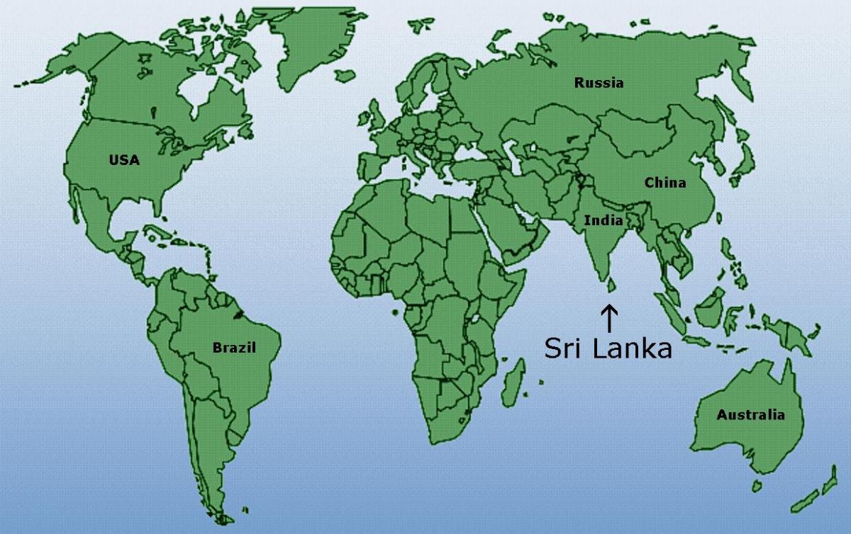 pasaulio žemėlapis, kuriame Šri Lanka