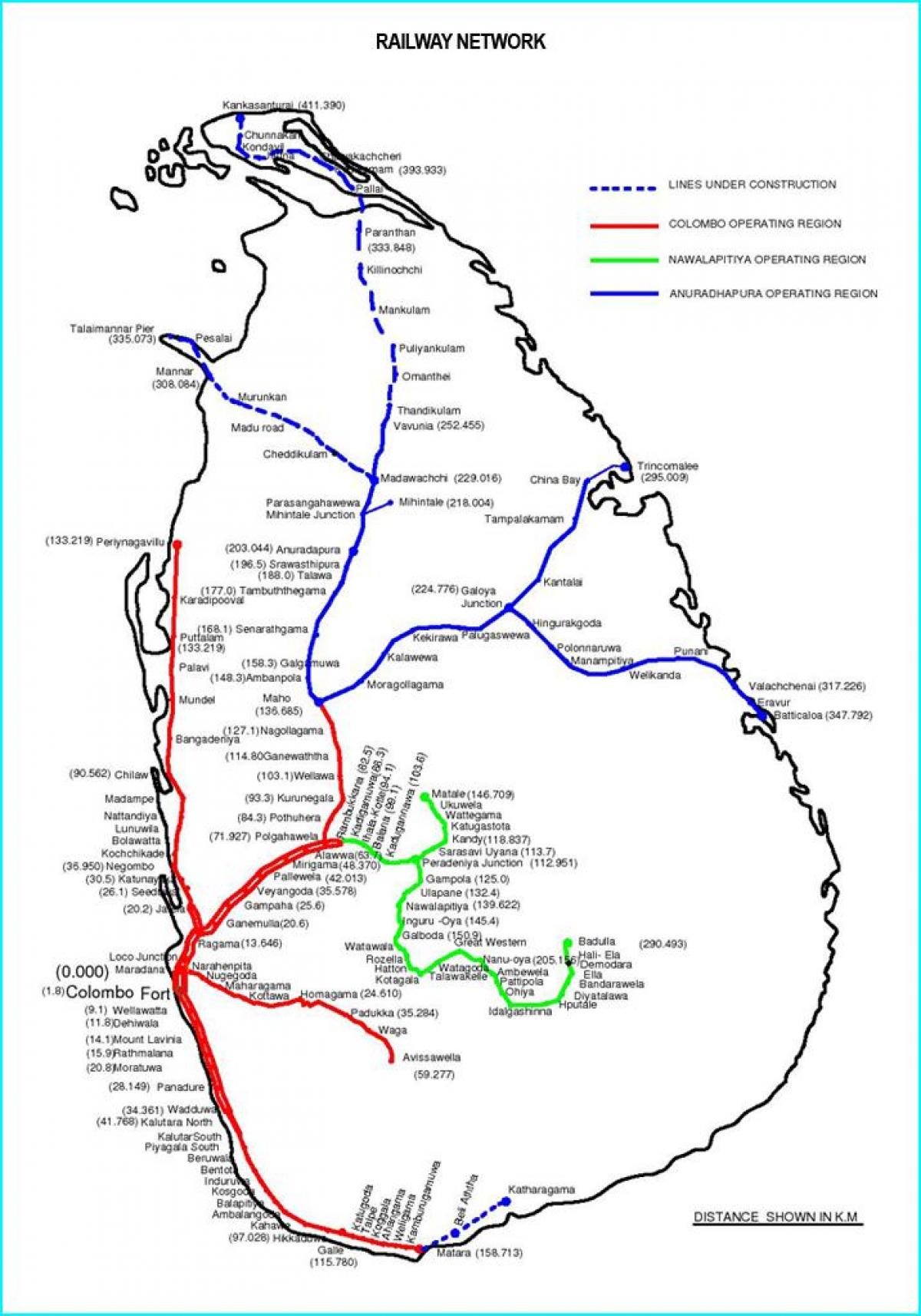 geležinkelio maršruto žemėlapį Šri Lanka