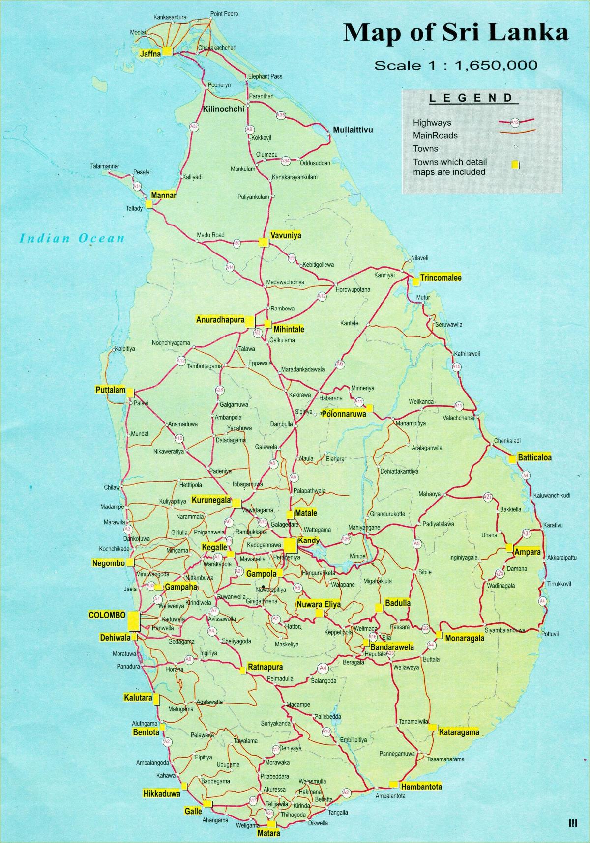 kelių atstumas žemėlapyje Šri Lanka
