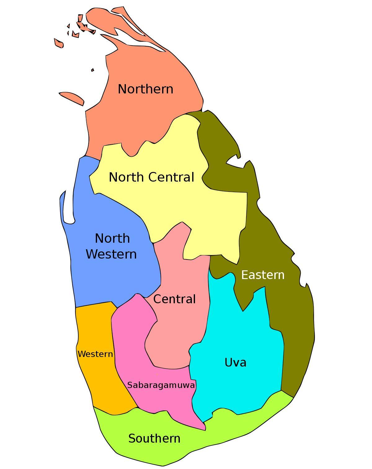 Šri Lankos provincijos žemėlapis
