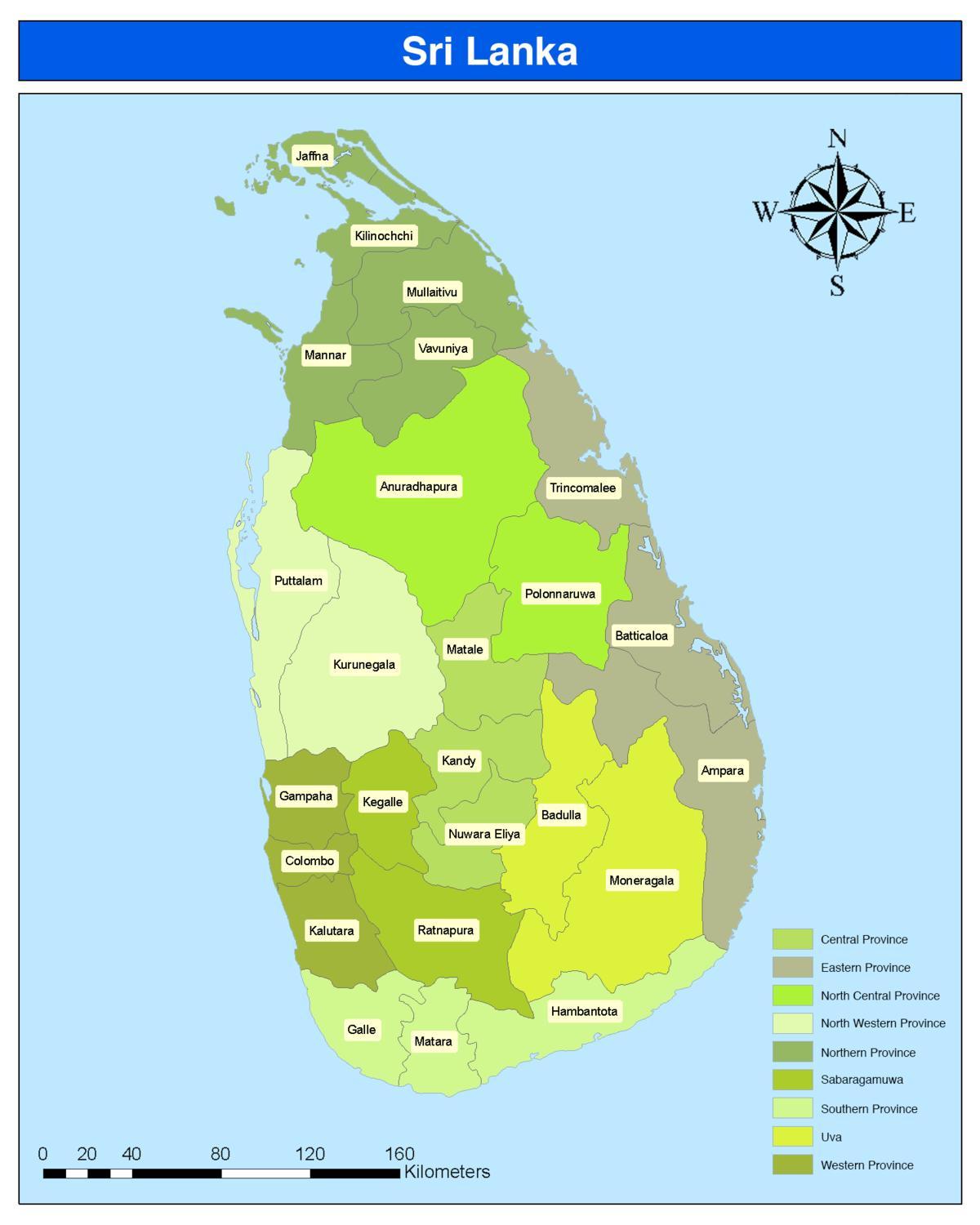 rajono Šri Lanka žemėlapyje