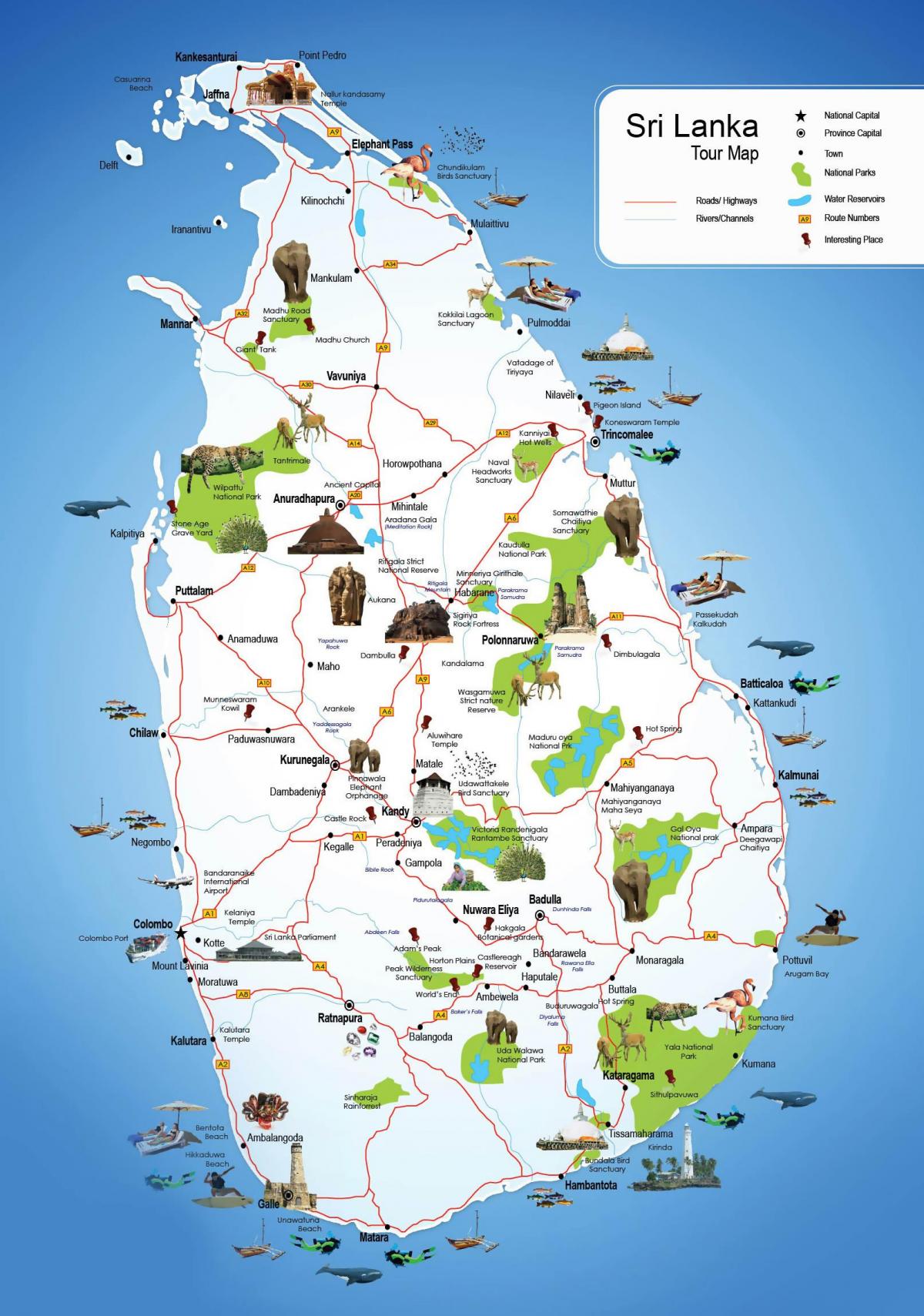 lankytinų vietų Šri Lanka žemėlapyje