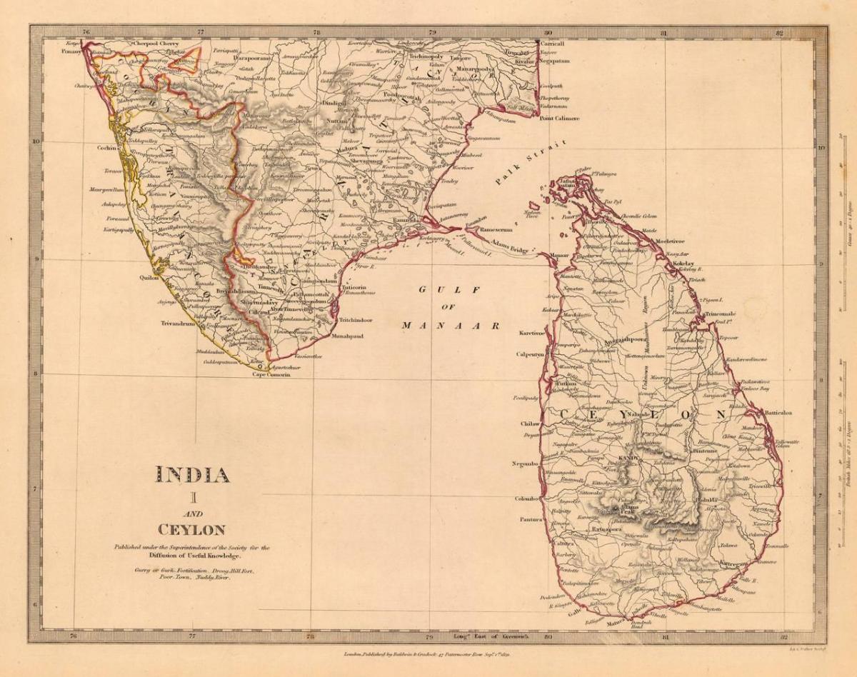 senas Ceilono žemėlapyje