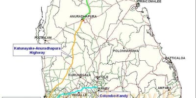 Žemėlapyje Šri Lanka autostrada