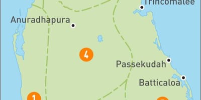 Žemėlapyje Šri Lankos regionuose