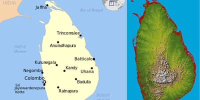 Žemėlapyje Šri Lanka topografinis