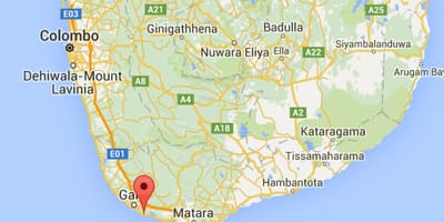  žemėlapis pietvakarių Šri Lanka